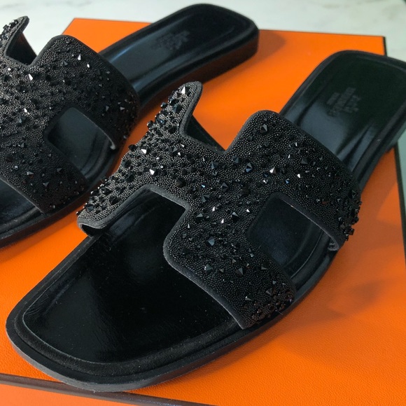 Hermes Oran Black Crystal Sandals - Picture 3 of 6